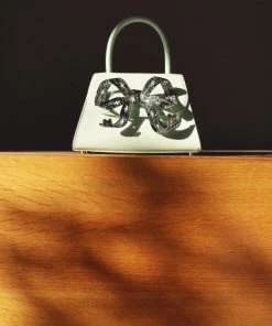 Self-portrait The Bow Mini In Pistachio With Diamanté