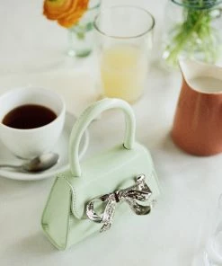 Self-portrait The Bow Micro In Pistachio With Diamanté NEW ARRIVALS