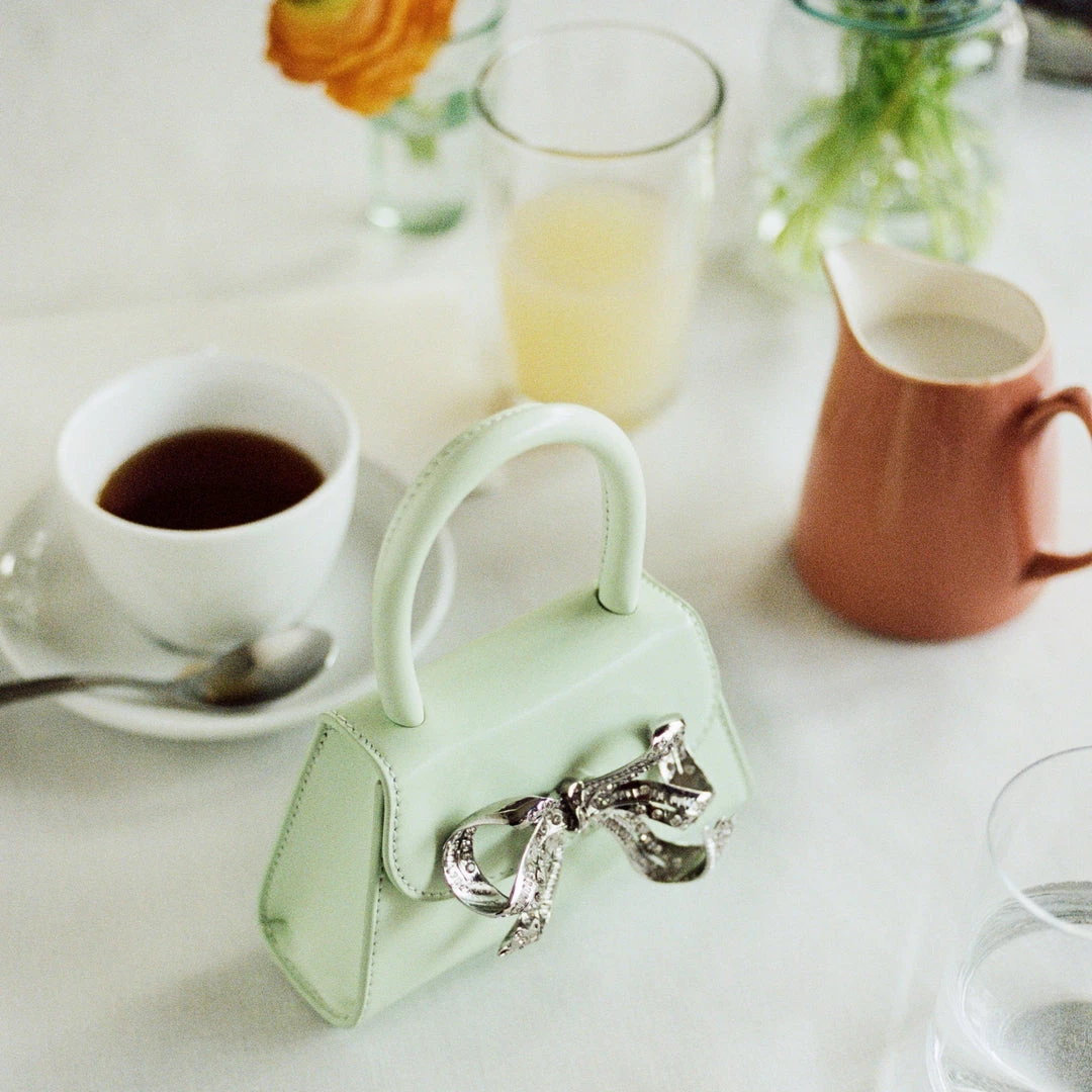 Self-portrait The Bow Micro In Pistachio With Diamanté NEW ARRIVALS