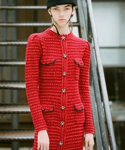 Self-portrait Red Melange Longline Knit Cardigan READY TO WEAR