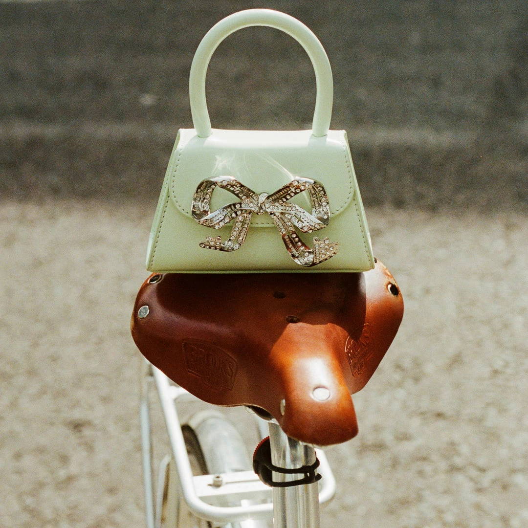 Self-portrait The Bow Micro In Pistachio With Diamanté NEW ARRIVALS