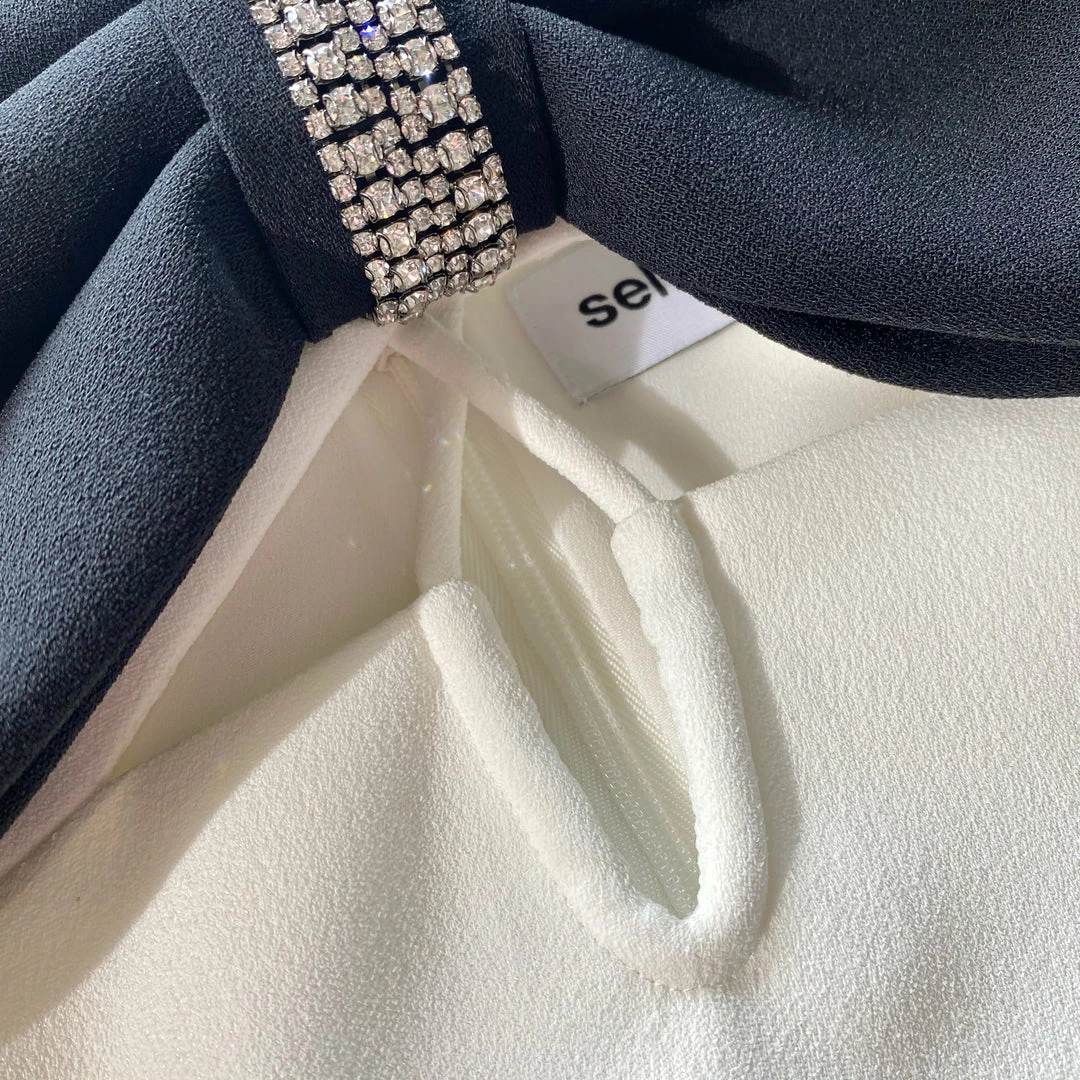 Self-portrait NEW ARRIVALS White And Black Crepe Bow Mini Dress