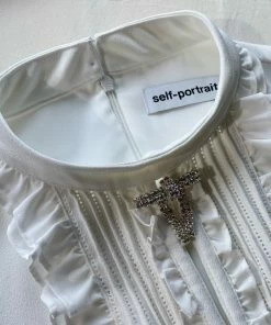 Self-portrait Ivory Ruffled Bib Midi Dress