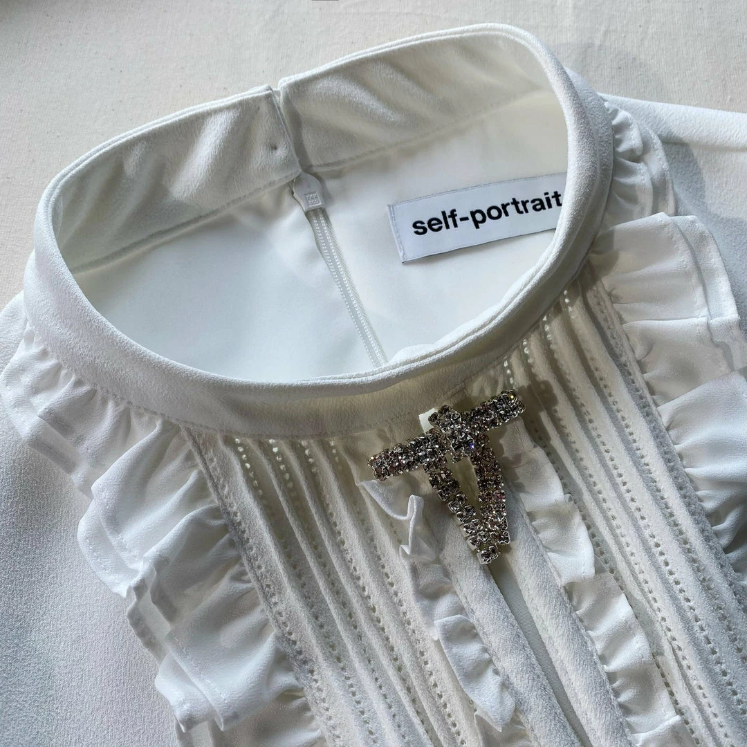 Self-portrait Ivory Ruffled Bib Midi Dress