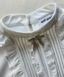 Self-portrait Ivory Ruffled Bib Top