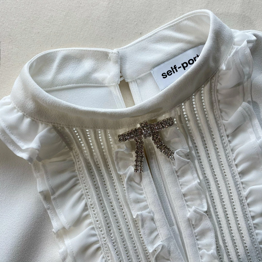 Self-portrait Ivory Ruffled Bib Top