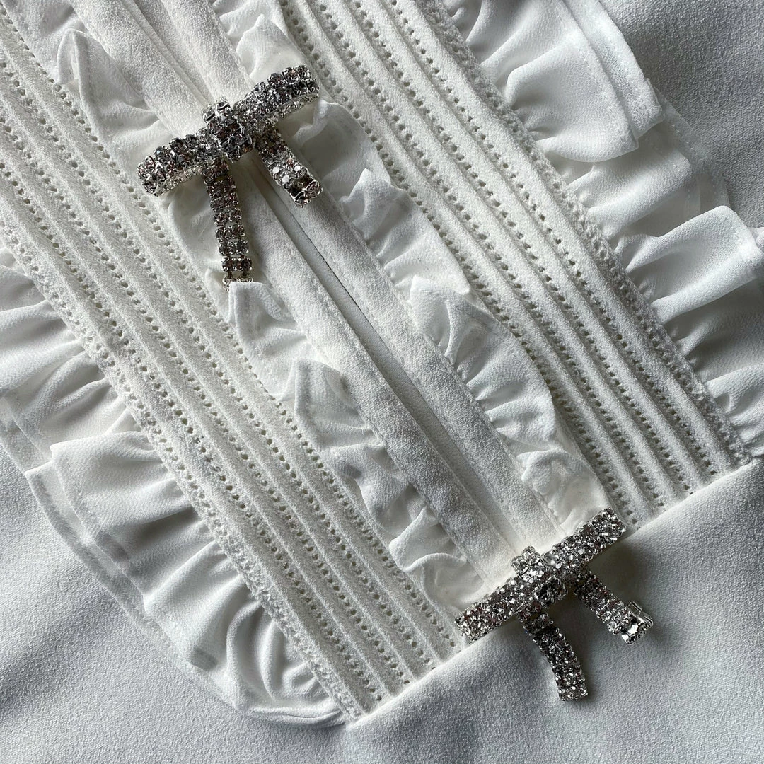 Self-portrait Ivory Ruffled Bib Top