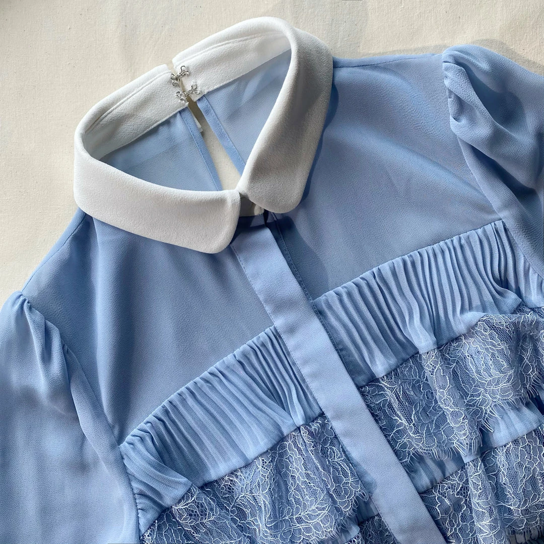 Self-portrait Pastel Blue Chiffon Midi Dress NEW ARRIVALS