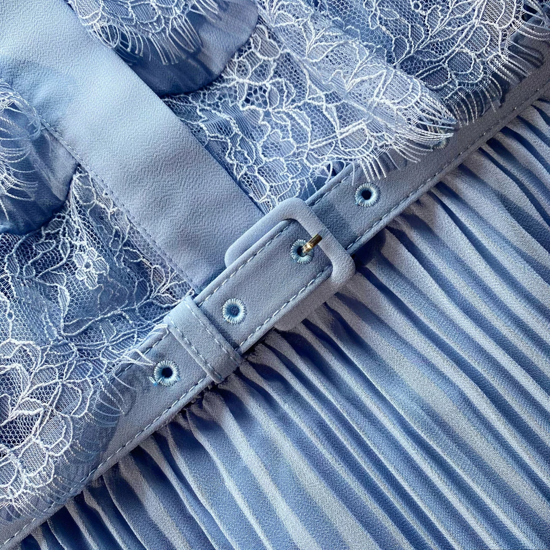 Self-portrait Pastel Blue Chiffon Midi Dress NEW ARRIVALS