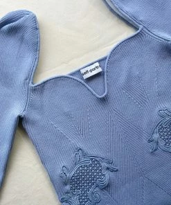 Self-portrait NEW ARRIVALS Pastel Blue Lace Insert Knit Mini Dress