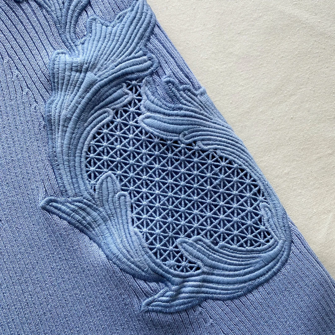 Self-portrait NEW ARRIVALS Pastel Blue Lace Insert Knit Mini Dress