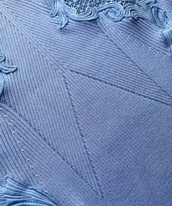 Self-portrait NEW ARRIVALS Pastel Blue Lace Insert Knit Mini Dress