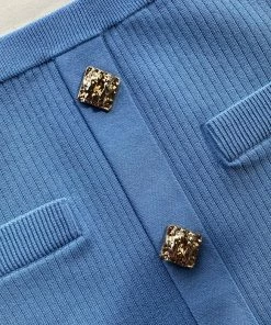 Self-portrait Pastel Blue Lace Insert Ribbed Knit Skirt NEW ARRIVALS