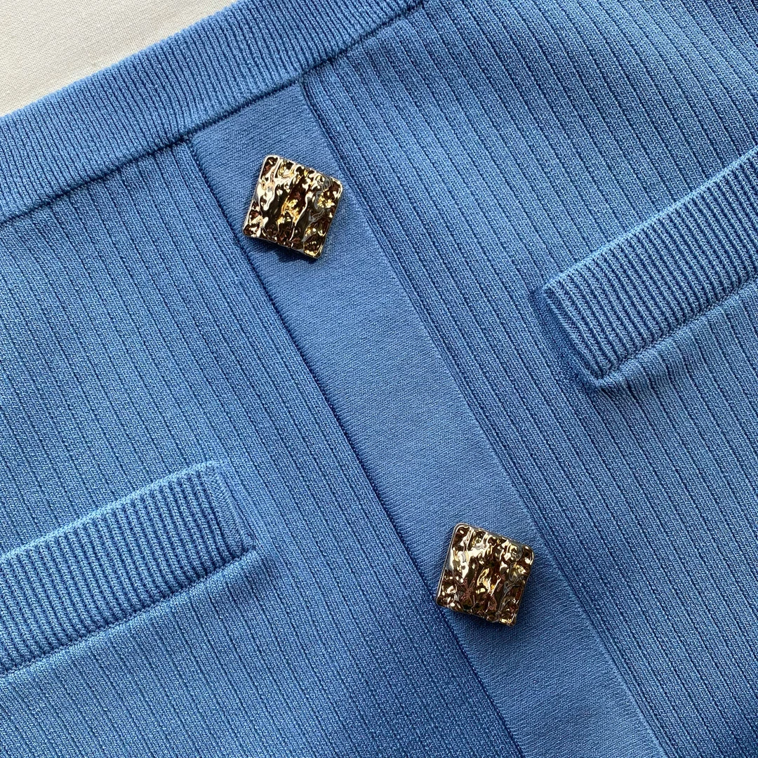 Self-portrait Pastel Blue Lace Insert Ribbed Knit Skirt NEW ARRIVALS