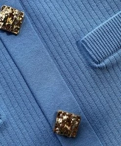 Self-portrait Pastel Blue Lace Insert Ribbed Knit Skirt NEW ARRIVALS