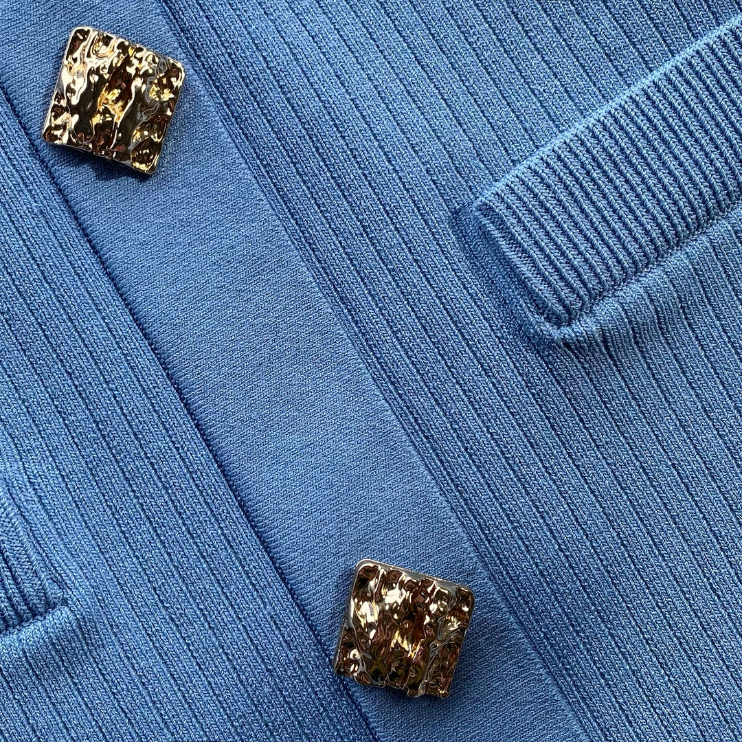 Self-portrait Pastel Blue Lace Insert Ribbed Knit Skirt NEW ARRIVALS