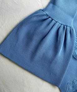 Self-portrait Pastel Blue Lace Insert Ribbed Knit Top NEW ARRIVALS