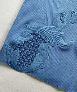 Self-portrait Pastel Blue Lace Insert Ribbed Knit Top NEW ARRIVALS