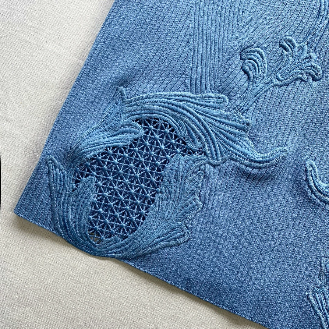 Self-portrait Pastel Blue Lace Insert Ribbed Knit Top NEW ARRIVALS