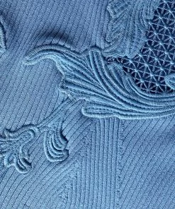 Self-portrait Pastel Blue Lace Insert Ribbed Knit Top NEW ARRIVALS