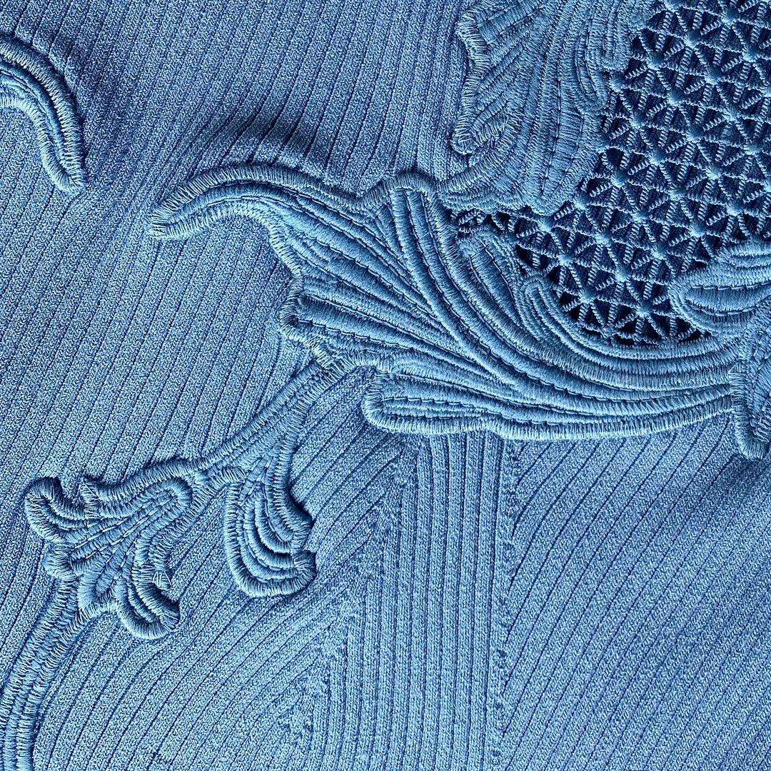 Self-portrait Pastel Blue Lace Insert Ribbed Knit Top NEW ARRIVALS