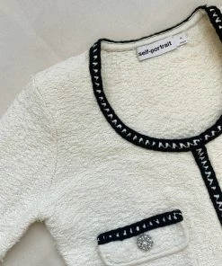 Self-portrait Ivory Tape Knit Cardigan NEW ARRIVALS