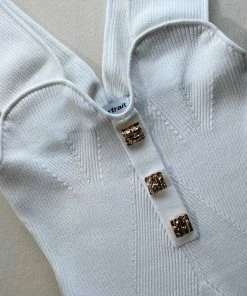 Self-portrait White Off Shoulder Ribbed Knit Midi Dress