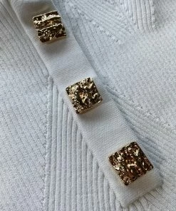 Self-portrait White Off Shoulder Ribbed Knit Midi Dress