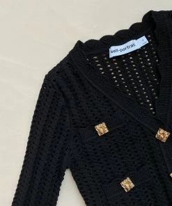 Self-portrait Black Crochet Knit Cardigan NEW ARRIVALS