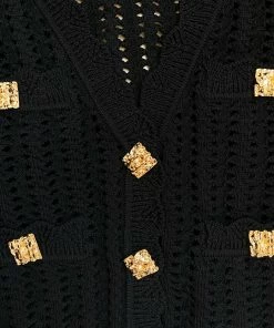 Self-portrait Black Crochet Knit Cardigan NEW ARRIVALS