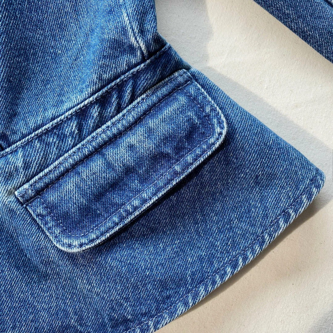 Self-portrait NEW ARRIVALS Dark Wash Denim Bow Top