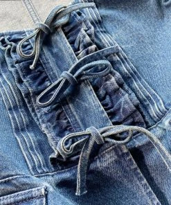 Self-portrait NEW ARRIVALS Dark Wash Denim Bow Top