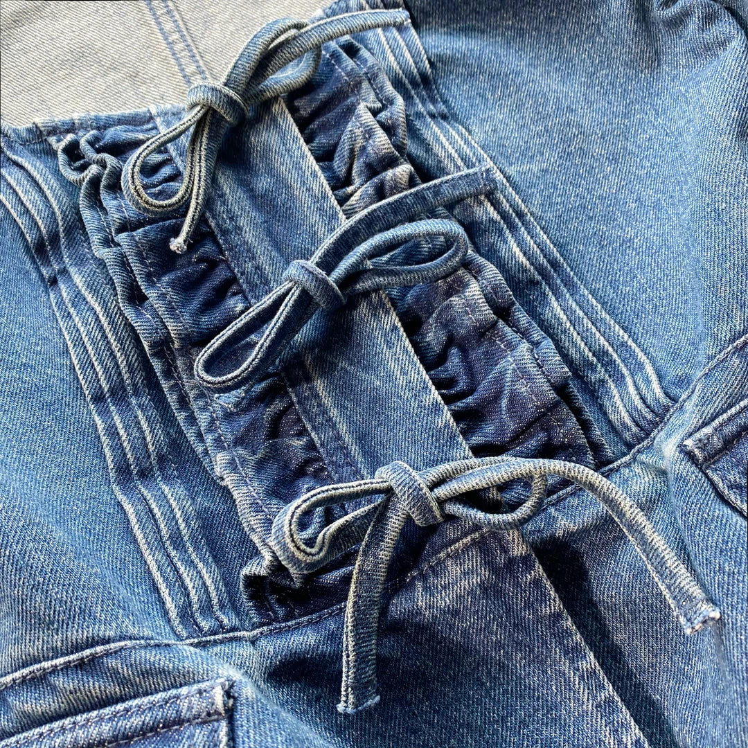 Self-portrait NEW ARRIVALS Dark Wash Denim Bow Top