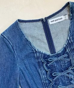 Self-portrait Dark Wash Denim Bow Playsuit NEW ARRIVALS