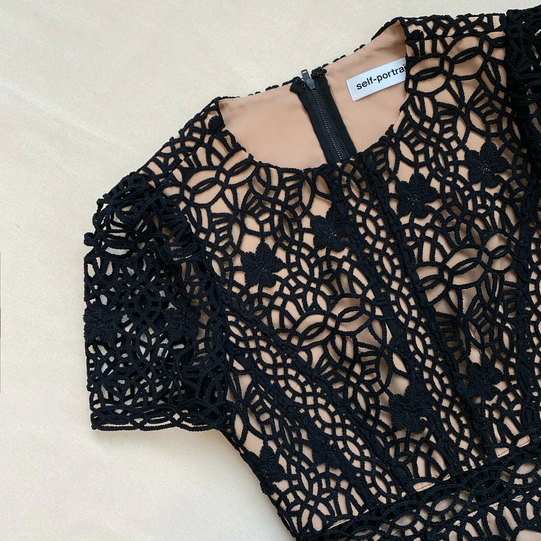 Self-portrait Black Guipure Lace Midi Dress