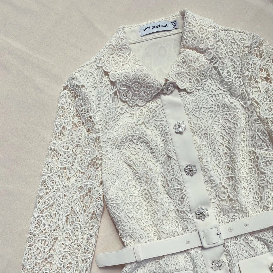 Self-portrait Ivory Floral Motif Guipure Midi Dress NEW ARRIVALS