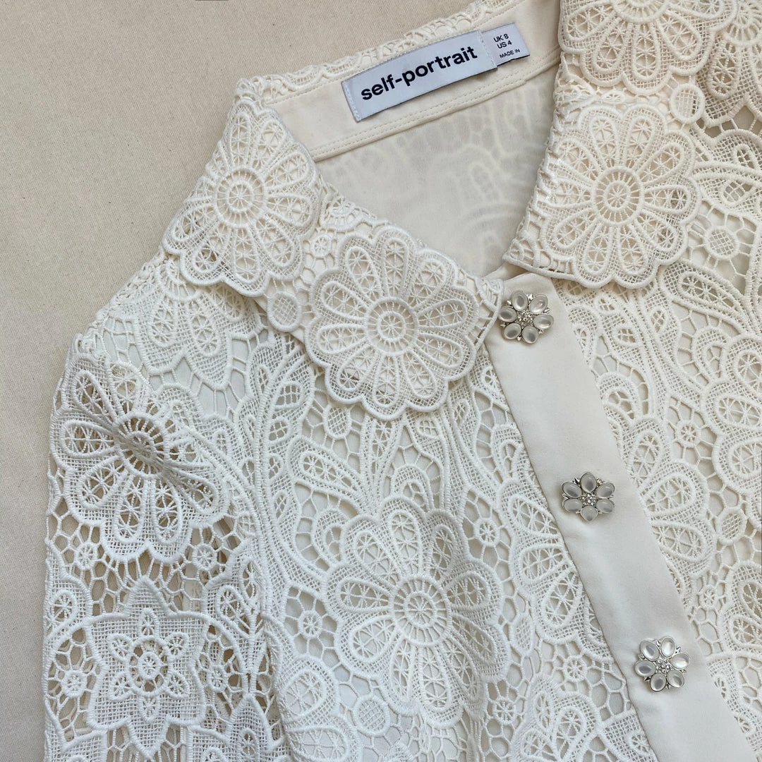 Self-portrait Ivory Floral Motif Guipure Mini Dress NEW ARRIVALS