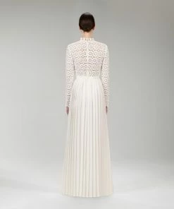 Self-portrait READY TO WEAR Pleated Crochet Floral Maxi Dress