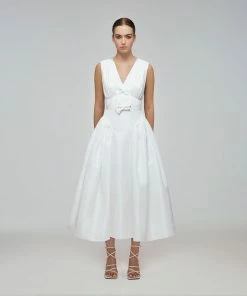 Self-portrait White Bow Detail Midi Dress READY TO WEAR