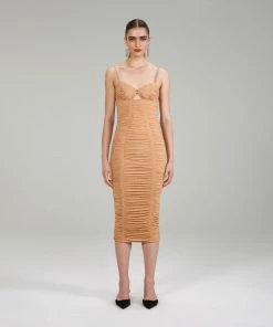 Self-portrait Nude Power Mesh Midi Dress NEW ARRIVALS