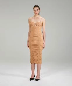 Self-portrait Nude Power Mesh Midi Dress NEW ARRIVALS
