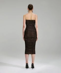 Self-portrait Black Power Mesh Midi Dress