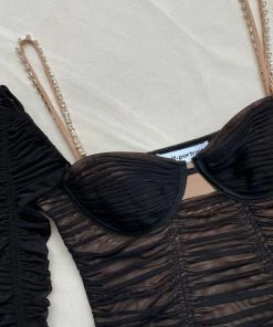 Self-portrait Black Power Mesh Long Sleeve Midi Dress