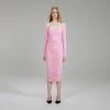 Self-portrait NEW ARRIVALS Pink Power Mesh Long Sleeve Midi Dress