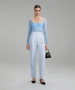 Self-portrait NEW ARRIVALS Blue Power Mesh Long Sleeve Top