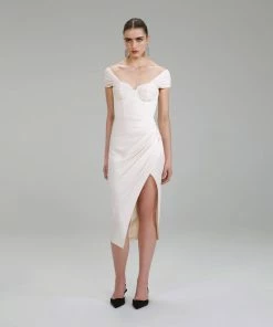 Self-portrait NEW ARRIVALS Ivory Stretch Crepe Midi Dress