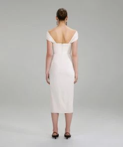 Self-portrait NEW ARRIVALS Ivory Stretch Crepe Midi Dress