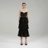 Self-portrait Black Chiffon Tiered Midi Dress