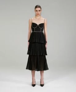 Self-portrait Black Chiffon Tiered Midi Dress