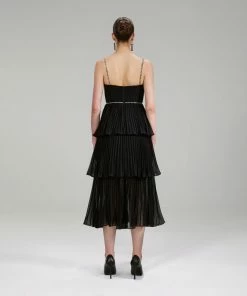 Self-portrait Black Chiffon Tiered Midi Dress